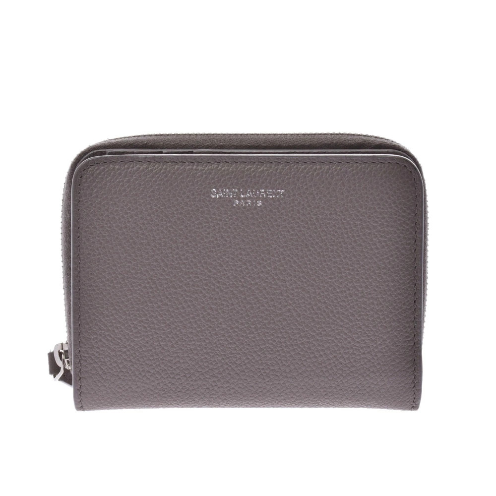 SAINT LAURENT Rive Gauche Compact Wallet Gray Leather Bi fold